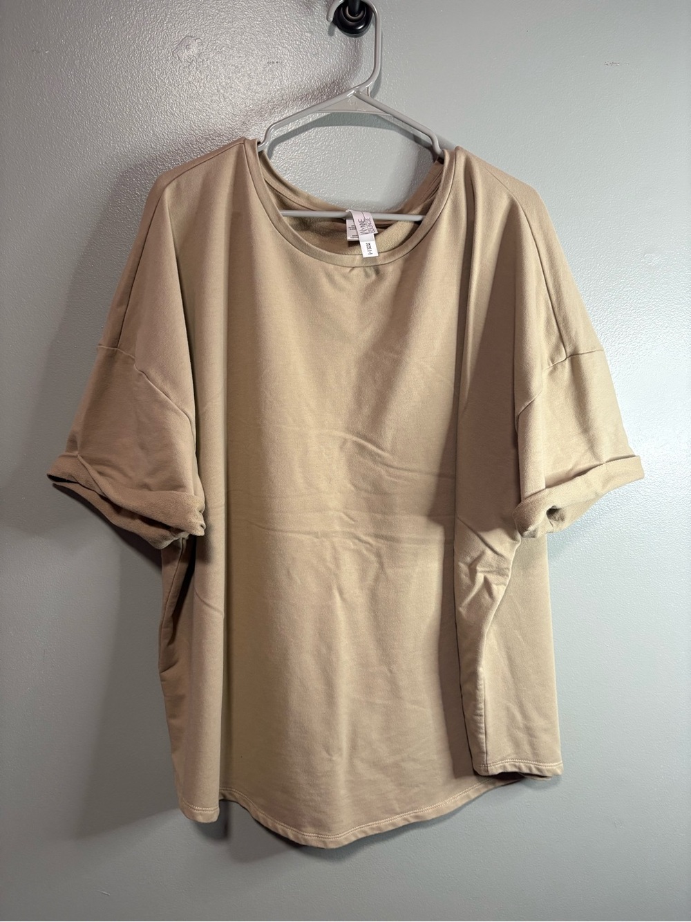WYNNE Lounge 3X Beige Oversized Short Sleeve Sweatshirt Top Casual Minimalist